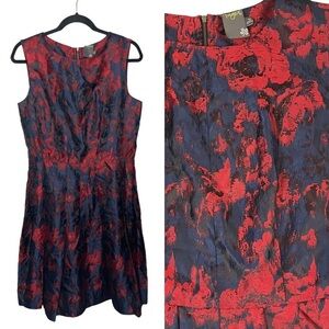 Taylor Blue Red Floral Jacquard Mini Dress Fit & Flare Sz 10